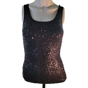 Old Navy Sequin Tank Top Sz XS Black Sleeveless Sparkle Party Holiday Glam